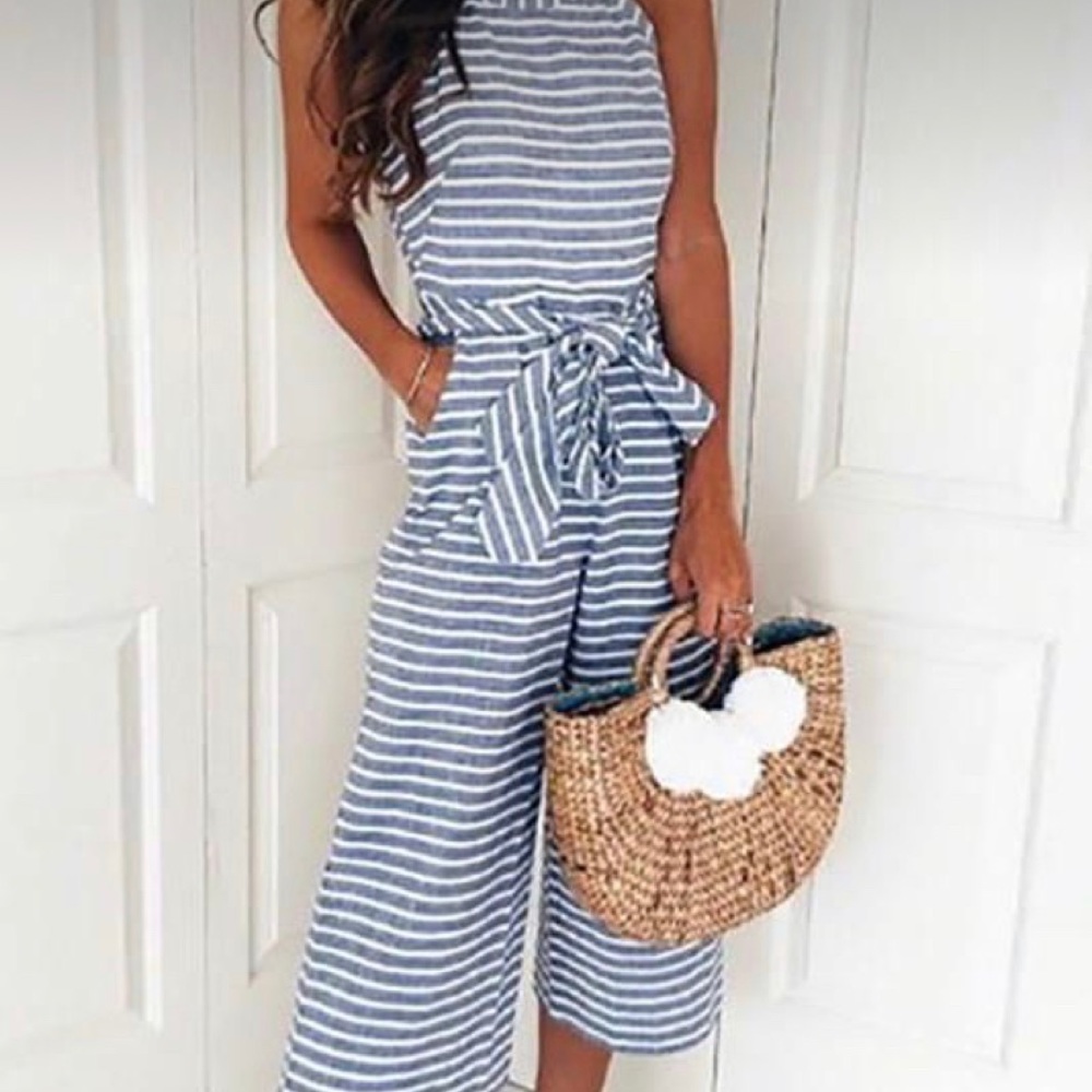 Blue linen jump suit